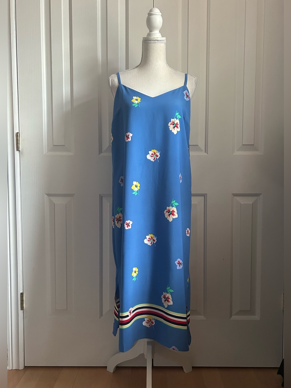 NWT TOMMY HILFIGER Sleeveless Maxi Floral Slip Dress, Blue & Multicolour, Size S